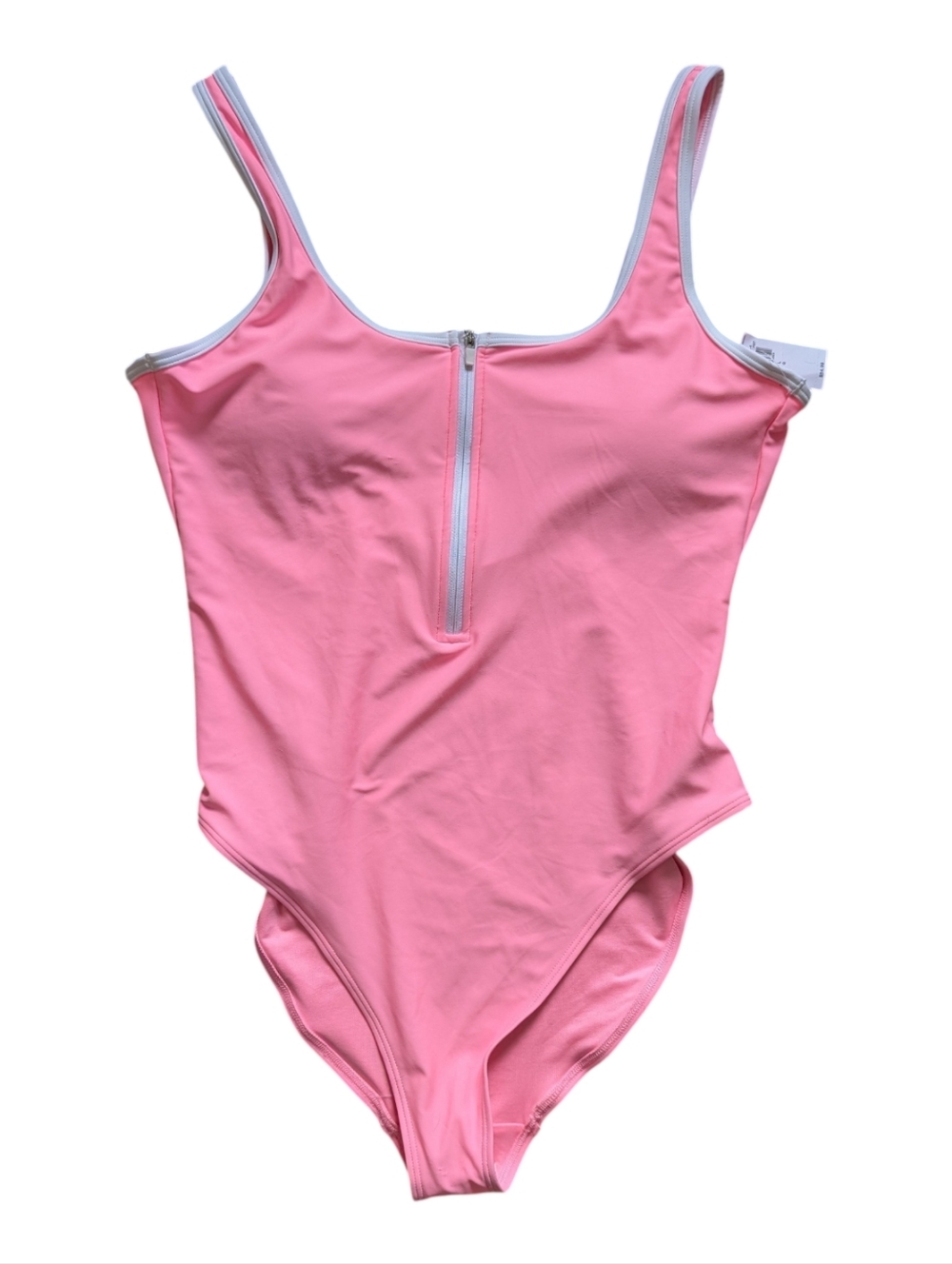 Old Navy 80s Style NWT Bathing Suit Swimsuit Zipper Pink And White Size Large